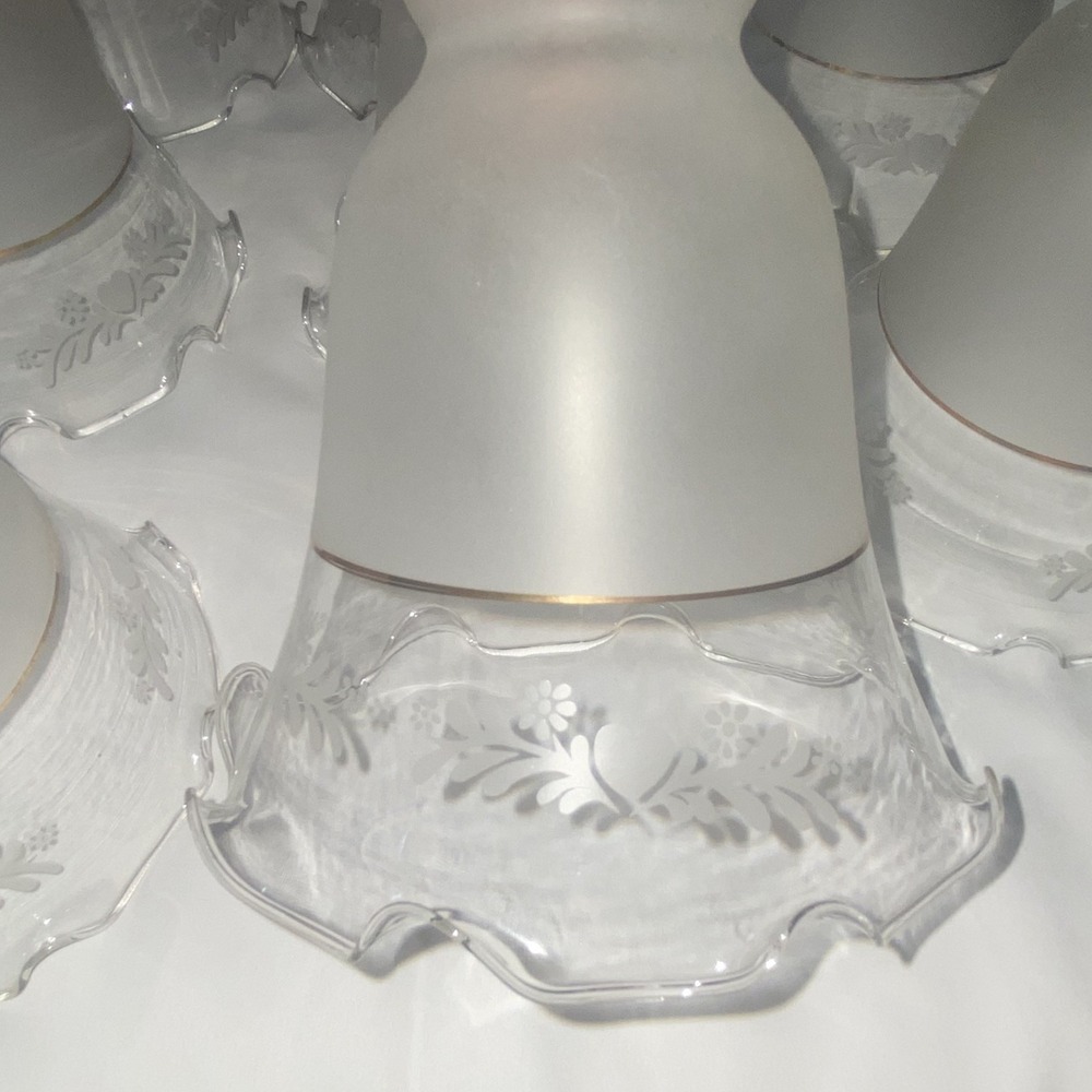 Vintage Ruffled Frosted Ceiling Light Shades Covers(8) Hearts Floral Gold Trim